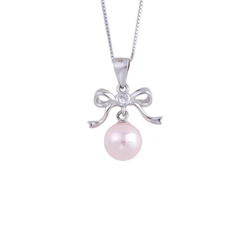 

925 Sterling Silver Butterfly Bowknot Shell Pearl Necklaces For Women Elegant Pink Pearl Pendants Fashion Jewelry Gift