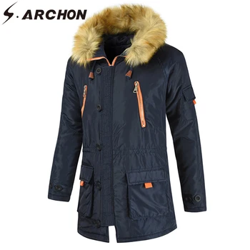 

S.ARCHON New Winter Jacket Men Cotton Fur Collar Thicken Tactical Jacket Coat Warm Casual Army Military Cargo Parkas Windbreaker