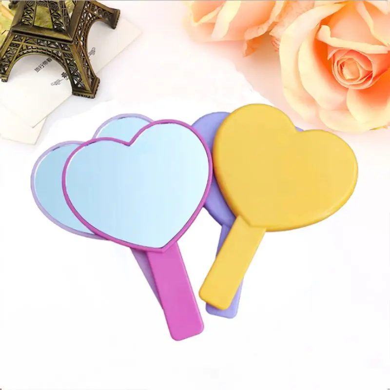

Portable Cute Peach Heart Shaped Handheld Mirror with Handle Single Side Candy Color Women Bathroom Makeup Cosmetic Tool