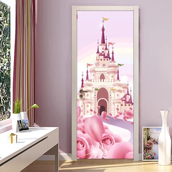 

Cartoon Pink Castle 3D Photo Wallpaper For Kids Room Girls Princess Bedroom Door Sticker PVC Self-Adhesive Waterproof Wall Mural