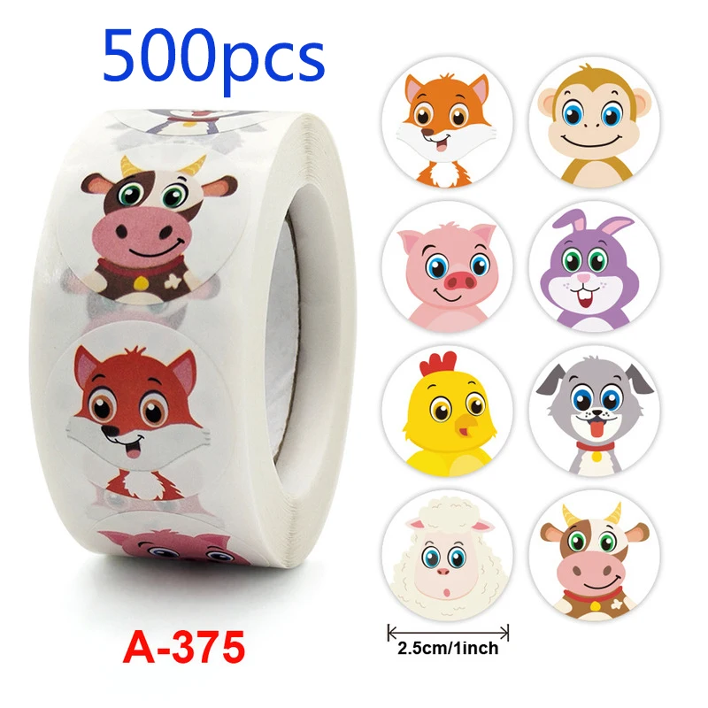 50-500pcs Cartoon Animal Children Sticker Label Thank You Stickers Cute Toy Game Tag DIY Gift Sealing Label Decoration Supplies 