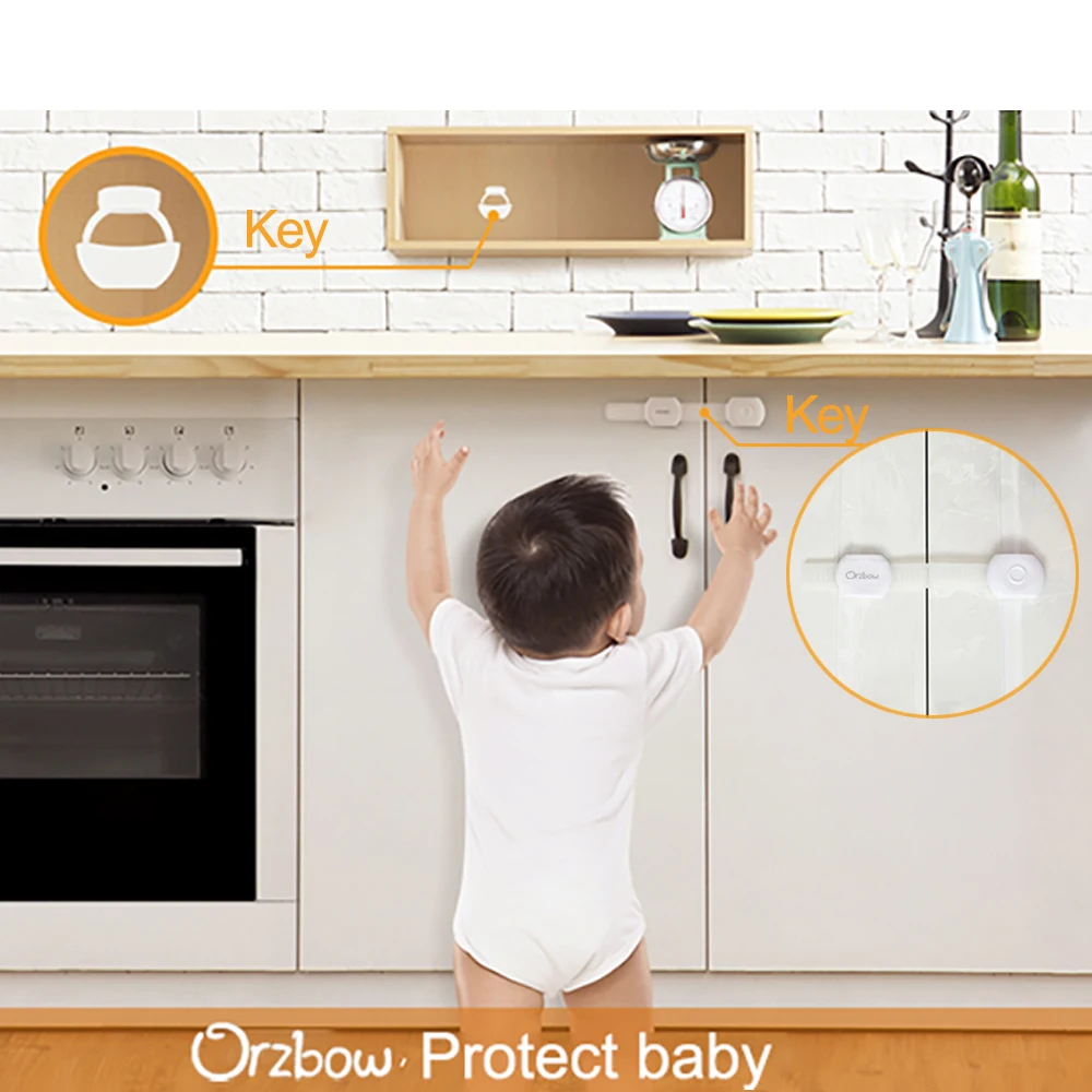 para cocina frigorífico Cierre magnético para armarios y cajones Orzbow con adhesivo 3M seguro para niños 4 candados con 1 llave 