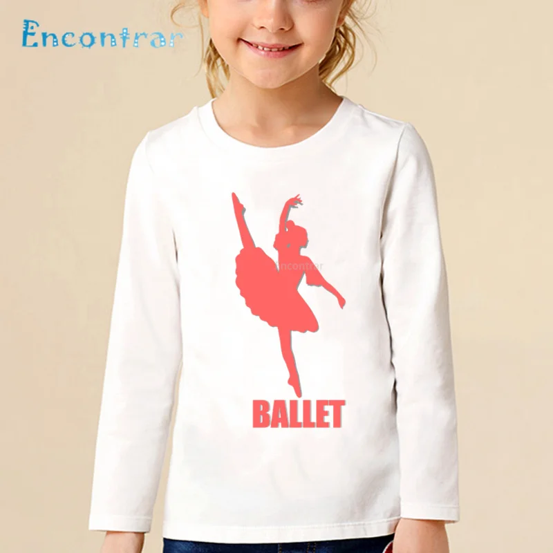 Детская футболка с принтом «I Love Ballet» детские повседневные топы для танцев и девочек, удобная футболка с длинными рукавами для маленьких девочек LKP5191