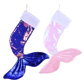 

Mermaid Sequins Xmas Stocking Sock Christmas Gift Bag Holders Kids Candy Bag Xmas Tree Ornaments WB1123