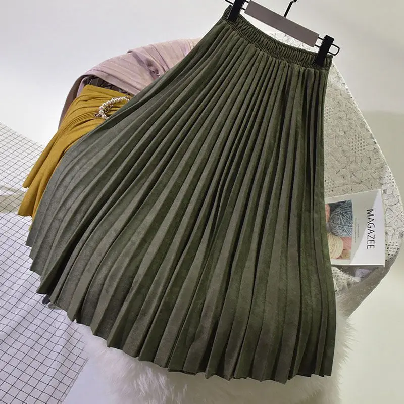 【COLOR iN ID】Suede pleated layered skirt Amazon.com: Women Suede Skirt Long Pleated Skirts Two Layer
