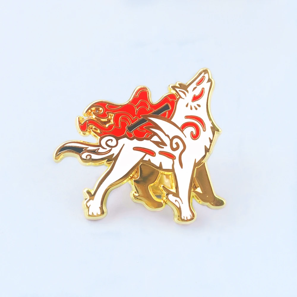 Жесткая эмалевая булавка Okamis Amaterasu уникальные Мультяшные красивые белые брошь в