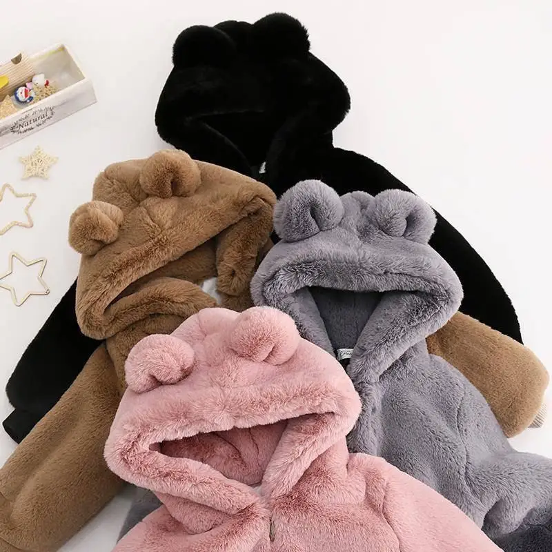

2019 Winter New Baby Girls Boys Thick Warm Coats Kids Girls Faux Fur Hooded Jackets Children Plus Velvet Outerwear Clothes NO39