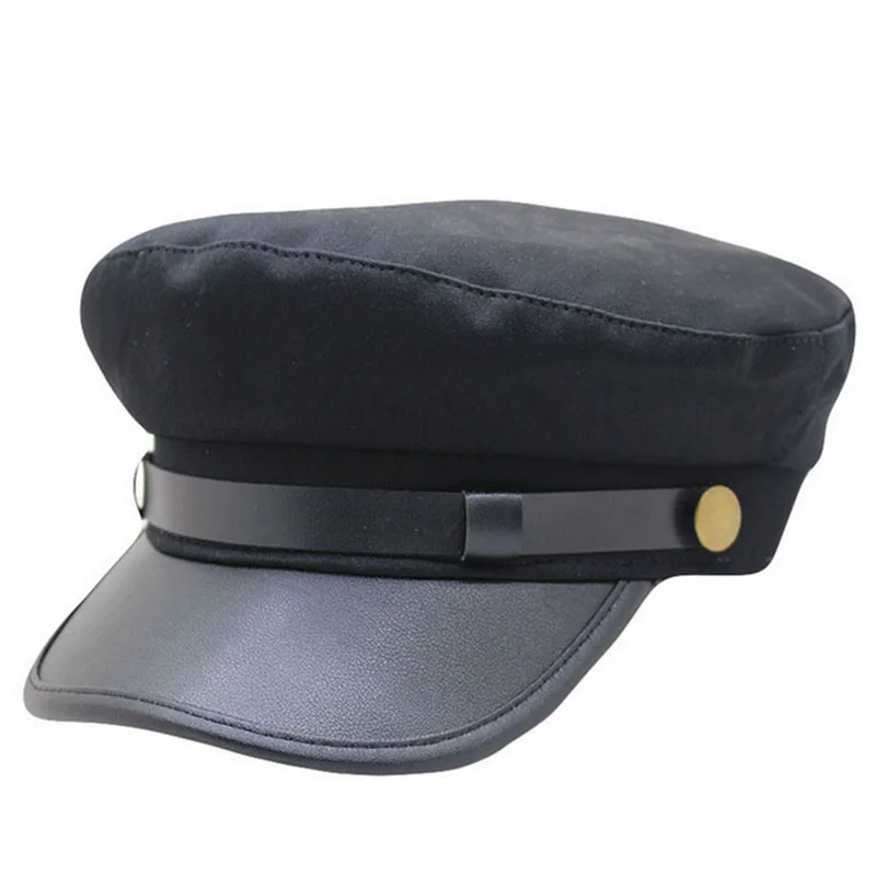 Военная кепка, шапка, женские зимние шапки для мужчин и женщин, Дамская армейская Кепка из искусственной кожи, Черная кепка, шляпа моряка, мужская шапка - Цвет: black