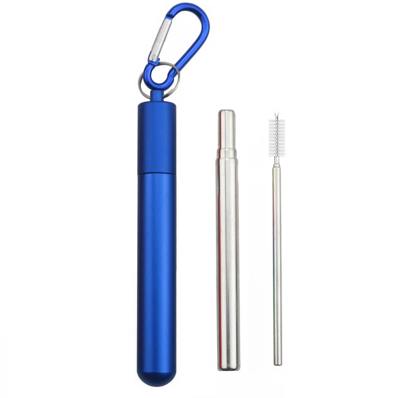 silver blue Складная телескопическая металлическая соломинка из нержавеющей стали 304, портативная соломинка для питья, для путешествий, кемпинга, многоразовая соломинка с чистящей щеткой - Цвет: silver blue