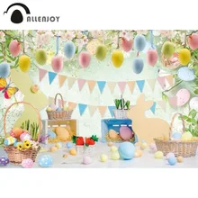 

Allenjoy Spring Easter Background Eggs Rabbits Floral Baby Shower Banner Festival Portrait Party Decor Photobooth Backdrop