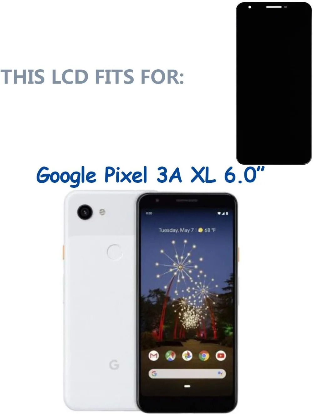 Сменный экран, совместимый для Google Pixel 3a XL 6,", стеклянный ЖК-дисплей, сенсорный дигитайзер в сборе+ Инструменты