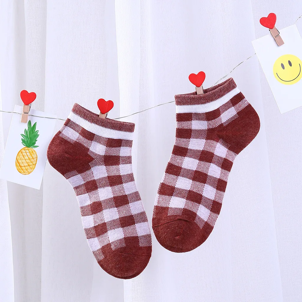 5 пар, унисекс, простые женские носки в клетку носки для девочек удобные женские носки-тапочки мягкие теплые носки в смешном стиле, эластичные носки#2