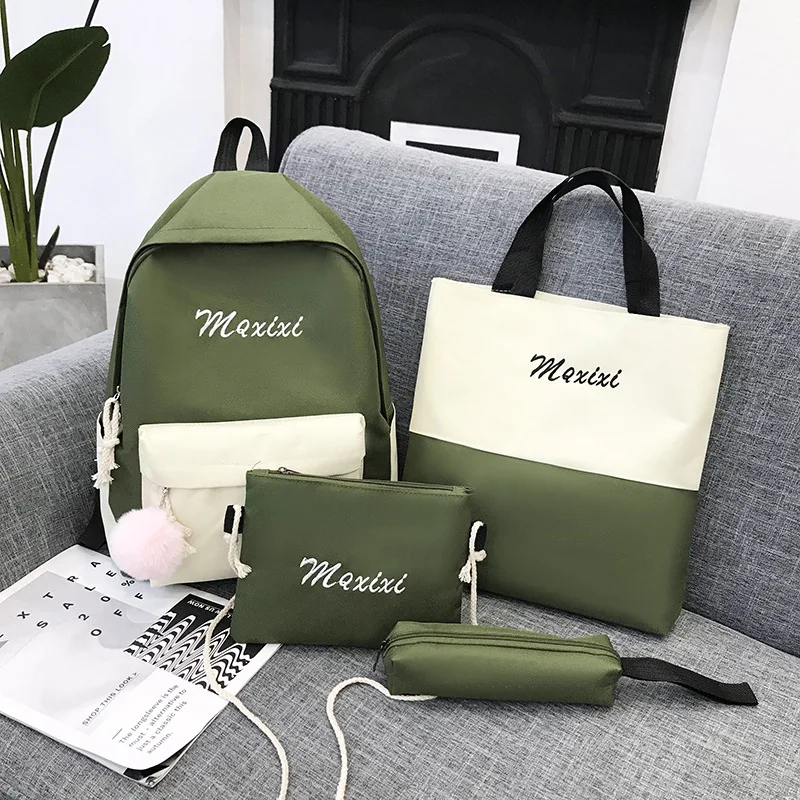 

2019 New Style Fashion Four-piece Set Students Casual Backpack Solid Color Simple in Students Backpack Women's Graceful