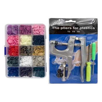 

U Shape Fastener Snap Pliers KAM Button + 150 set T5 Plastic Resin Snap Button Press Stud Cloth Button Press Machine Sewing Tool