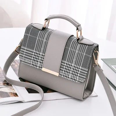 YBYT fashion plaid crossbody bags for women flap PU Leather small shoulder bag hotsale female luxury handbags bolsas feminina - Color: Gray