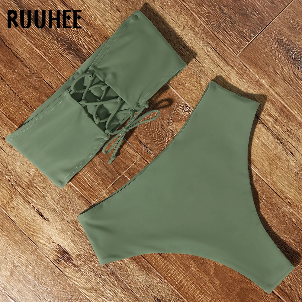 RUUHEE Bandage Bikini Swimwear Women Swimsuit High Waist Bikini