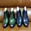 Men's Leather Boots Handmade Genuine Leather Mens Ankle Boots High Top Zip Lace Up Dress Shoes Brown Blue Basic Boots for Men ► Photo 2/6