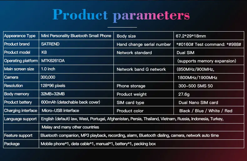 Самый маленький мобильный телефон SATREND K8 Mini Cola в форме мобильного телефона Bluetooth Dialer Мини-запись звонков детский мобильный телефон