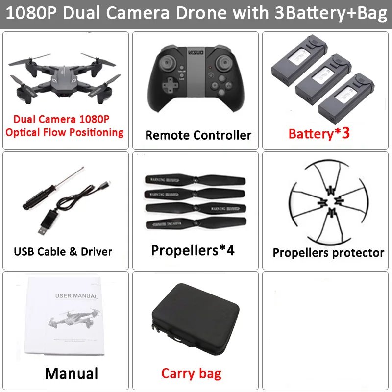 Visuo XS816 RC Drone с 50-кратным зумом WiFi FPV 1080P или 4K Двойная камера Drone Оптический расход Quadcopter Складная Селфи Дрон Вертолет VS SG106 - Цвет: Set9 1080P 3BAT CB