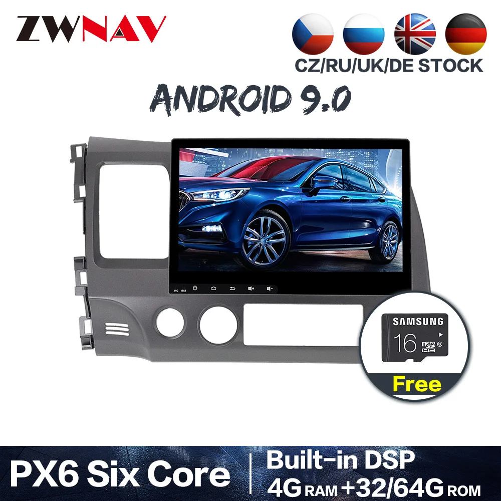 PX6 4+ 64 Android 9,0 автомобильный DVD стерео Мультимедиа для Honda Civic 2007-2011 радио gps Navi Аудио Видео Стерео головное устройство карта БТ