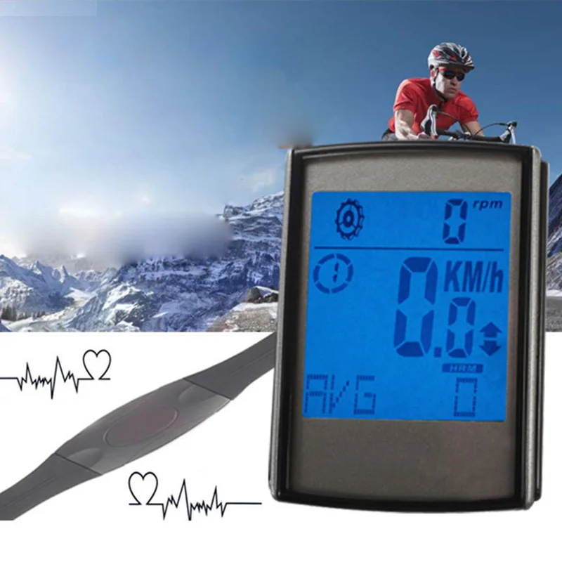14 Wireless Bicycle Computer Bike Odometer Speedometer LCD Display 3 in 1 Cycling Computer Speed Cadence Heart Rate Monitor Sensor