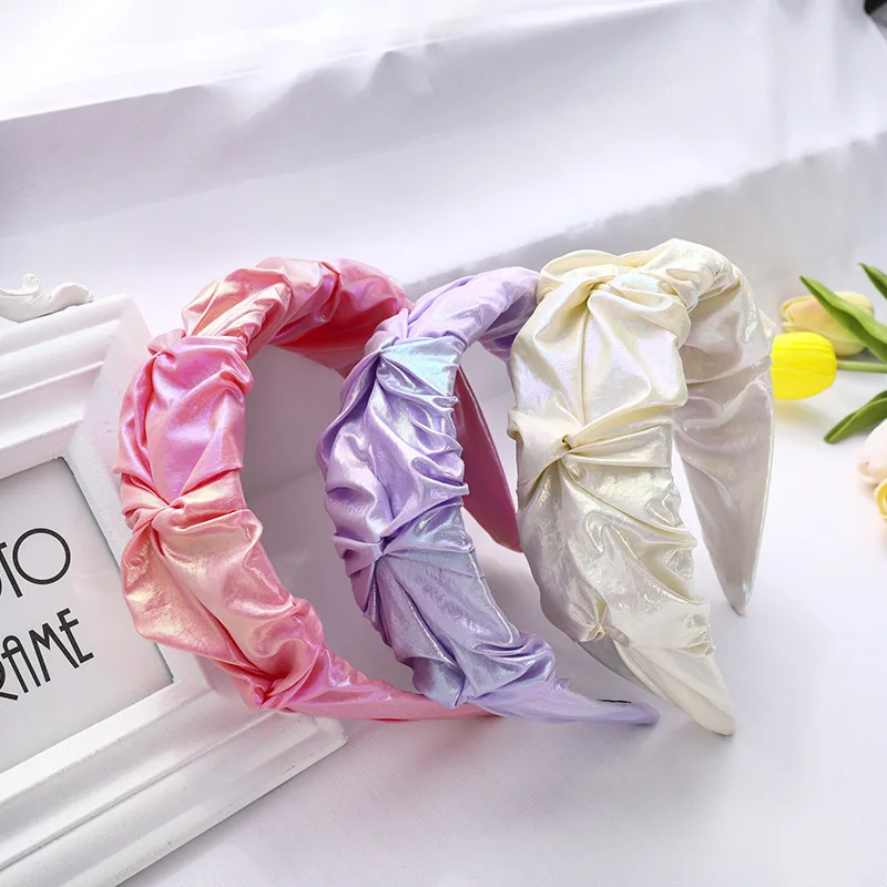 

2021 Synthetic Leather Headband Ethnic Neon Color Leather Twisted Hairband Bezel Turban Bohemia for Women Girls Hair Accessories