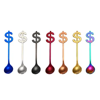 

Colorful Dollar Spoons Food Grade 304 Stainless Steel Tea Coffee Spoon Ice Cream Drinking Tools WB2881