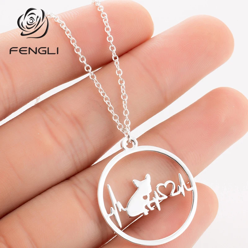FENGLI из нержавеющей стали очаровательные серебряные ожерелья Чихуахуа мини