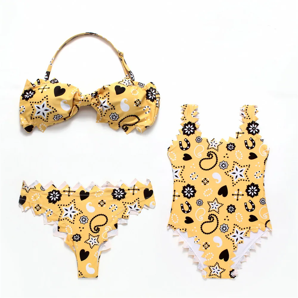 Бикини на одно плечо купальник для родителей и детей женский с принтом бикини