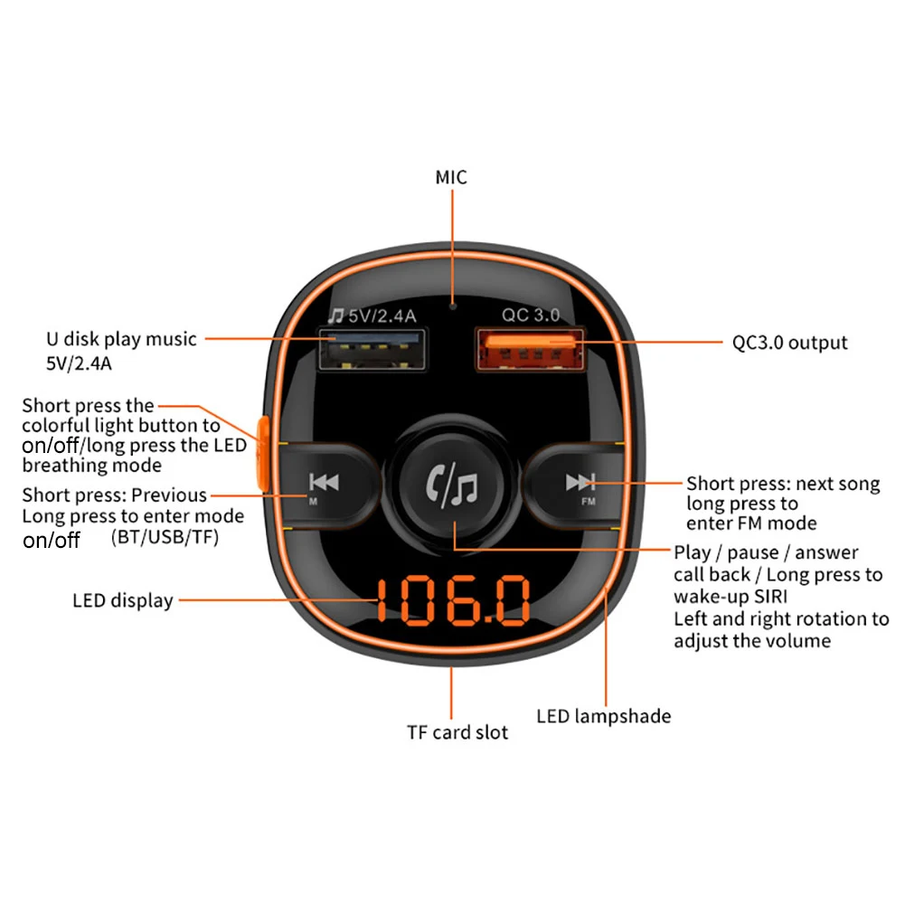 Светодиодный дисплей QC3.0 Dual USB зарядное устройство Bluetooth автомобильное радио fm-передатчик адаптер mp3-плеер