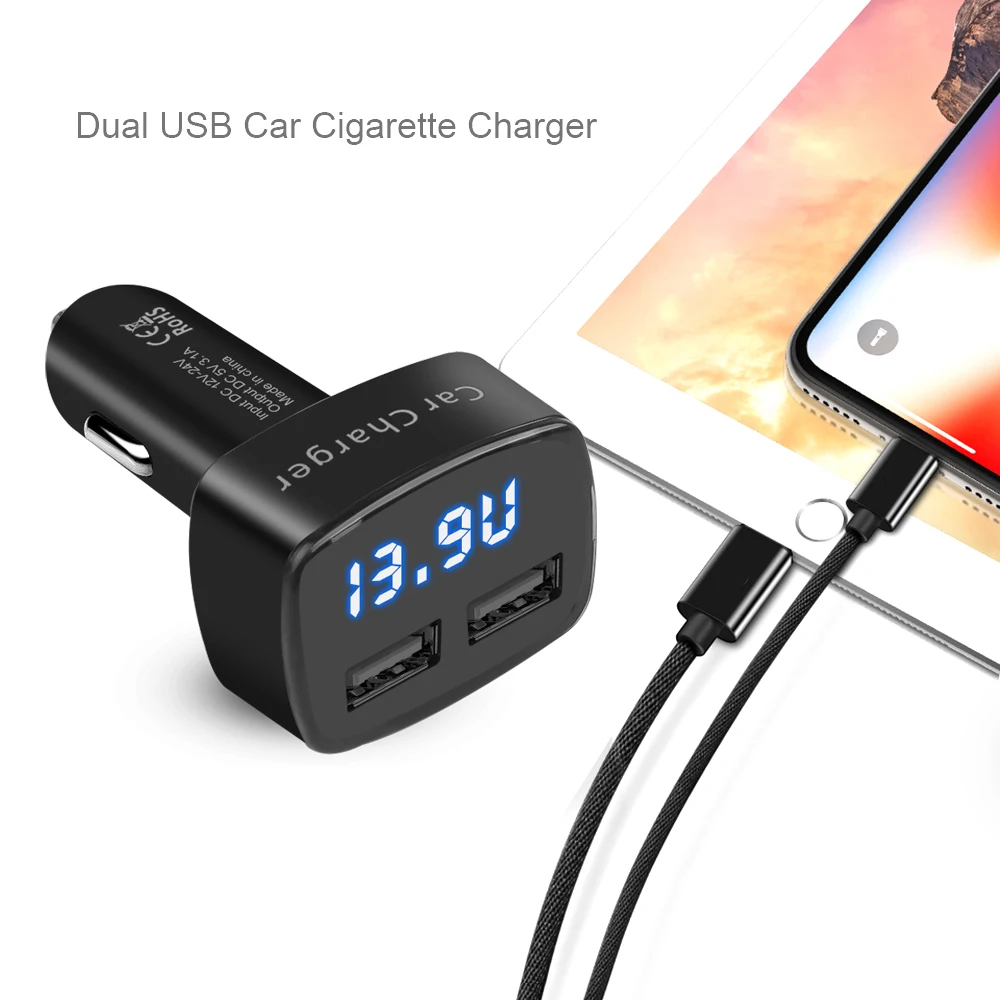 4 In 1 Car Charger Quick Charge 3.1A Dual Usb Lcd Display with Temperature/voltage/current Meter Tester Adapter Digital Display car charger