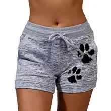 Mulher cintura alta gatos garra impressão drawstring secagem rápida elástico calções esportivos