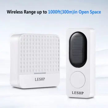 

Waterproof Doorbell Kit Solar Wireless Doorbell 1000 Ft Long Range 52 Tunes 4 Levels Volume Easy Setup Plug & Play White