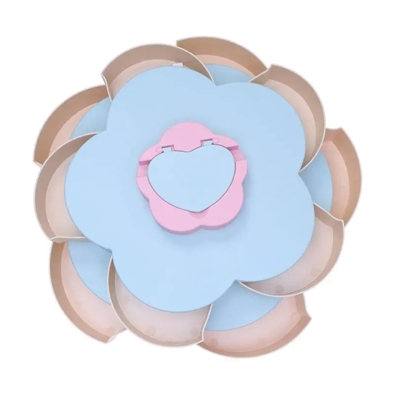 A Double Layers Fruit Tray Blue Flower Rotating Candy Box Party Snacks Serving Plate for Appetizer Nuts Dried Fruit - Цвет: A