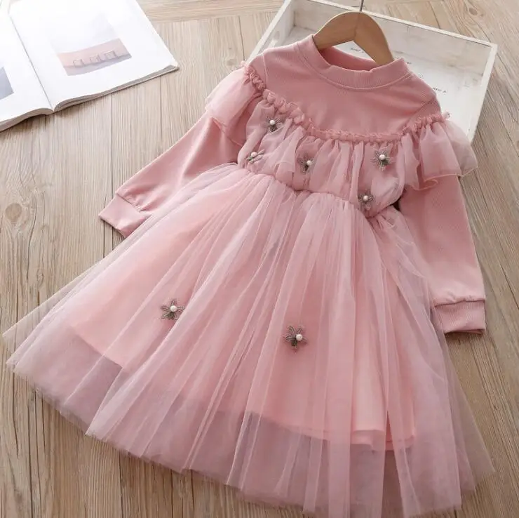 Новое поступление, весеннее платье для девочек милое Сетчатое платье с цветами для девочек детская одежда, размер 90 до 130 см платья для малышей
