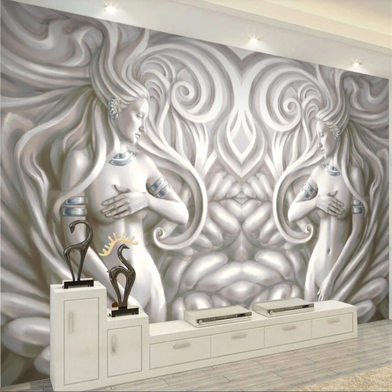 Beibehang-European-relief-beautiful-sculpture-modern-fashion-3D-TV-background-wall-custom-large-mural-green-wallpaper