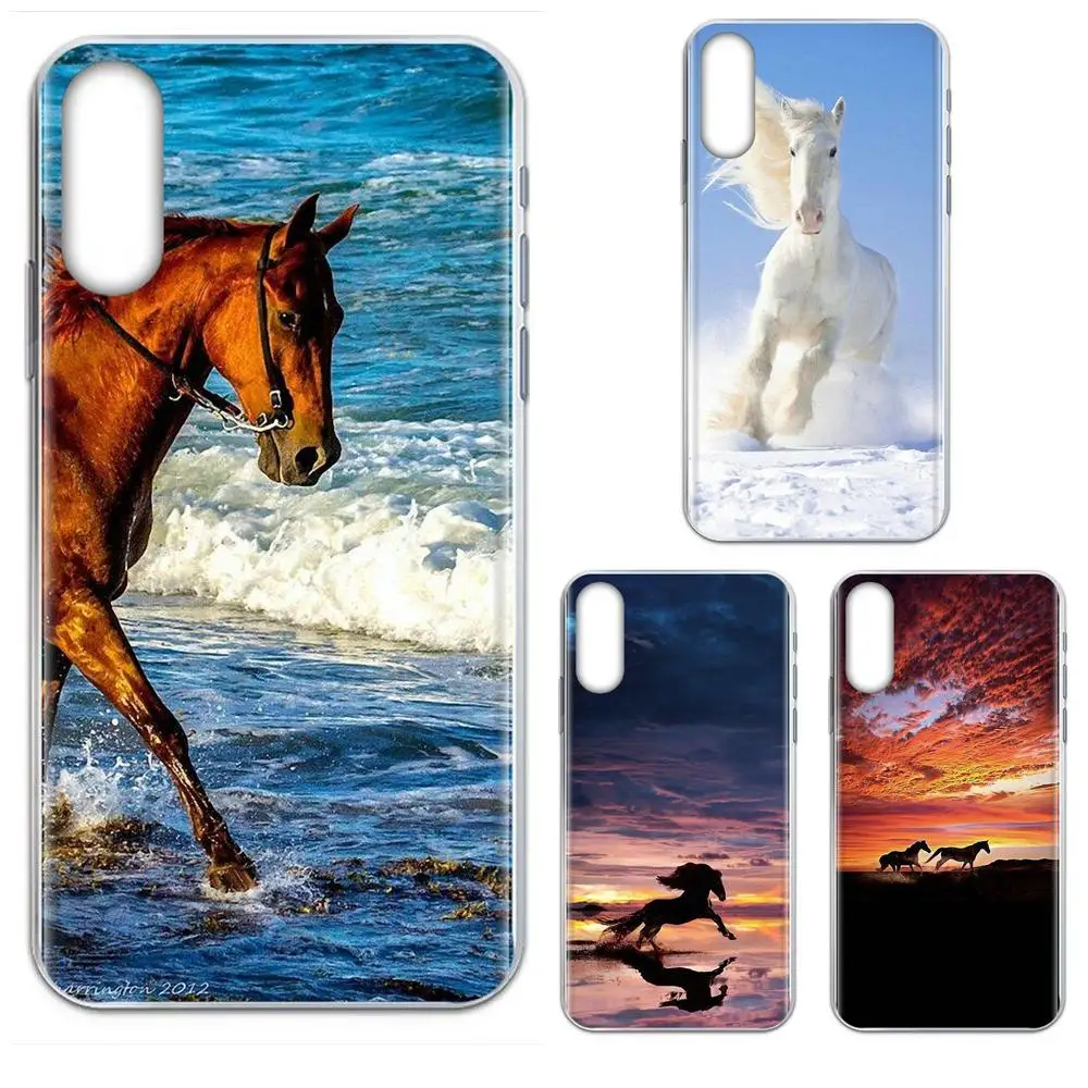 Мягкий чехол из ТПУ с рисунком диких лошадей бегущих на закате для Huawei P7 P8 P9 P10 P20 P30