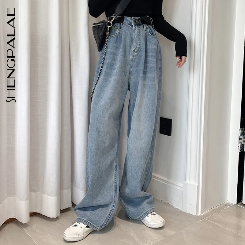 SHENGPALAE 2020 New Summer Casual Jeans Woman Long Trousers Cowboy Female Loose Streetwear High Waist Wide Leg Pants ZA4668