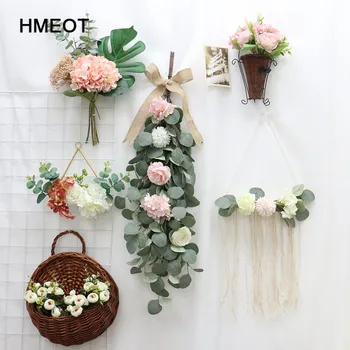 

home party wedding props Christams Artificial Eucalyptus leaves green plants rattan garland flower wall hanging decor craft gift