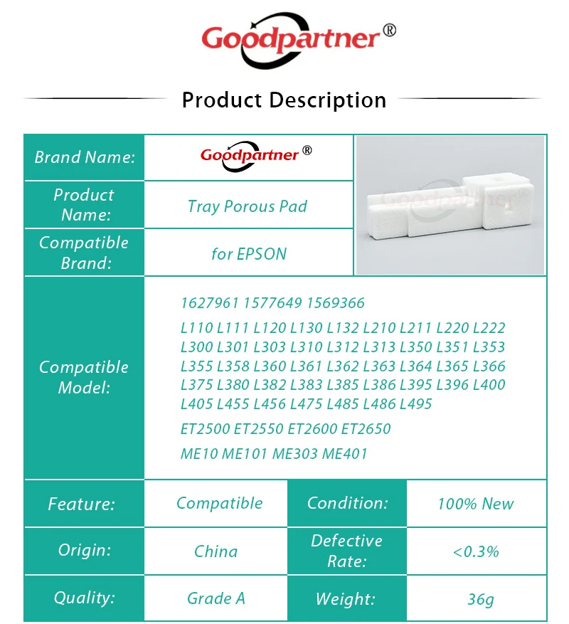 20X Waste Ink Tank Sponge for Epson L355 L210 L120 L365 L110 L111 L130 L132 L211 L220 L222 L300 L301 L360 L362 L363 L366 L455