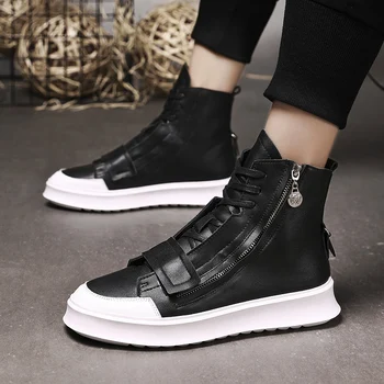 

SUOVEKGO Manual Genuine Leather Shoes High Top Sneaker Male Shoes Breathable Bottom Casual Men Shoes Zapatos De Cuero