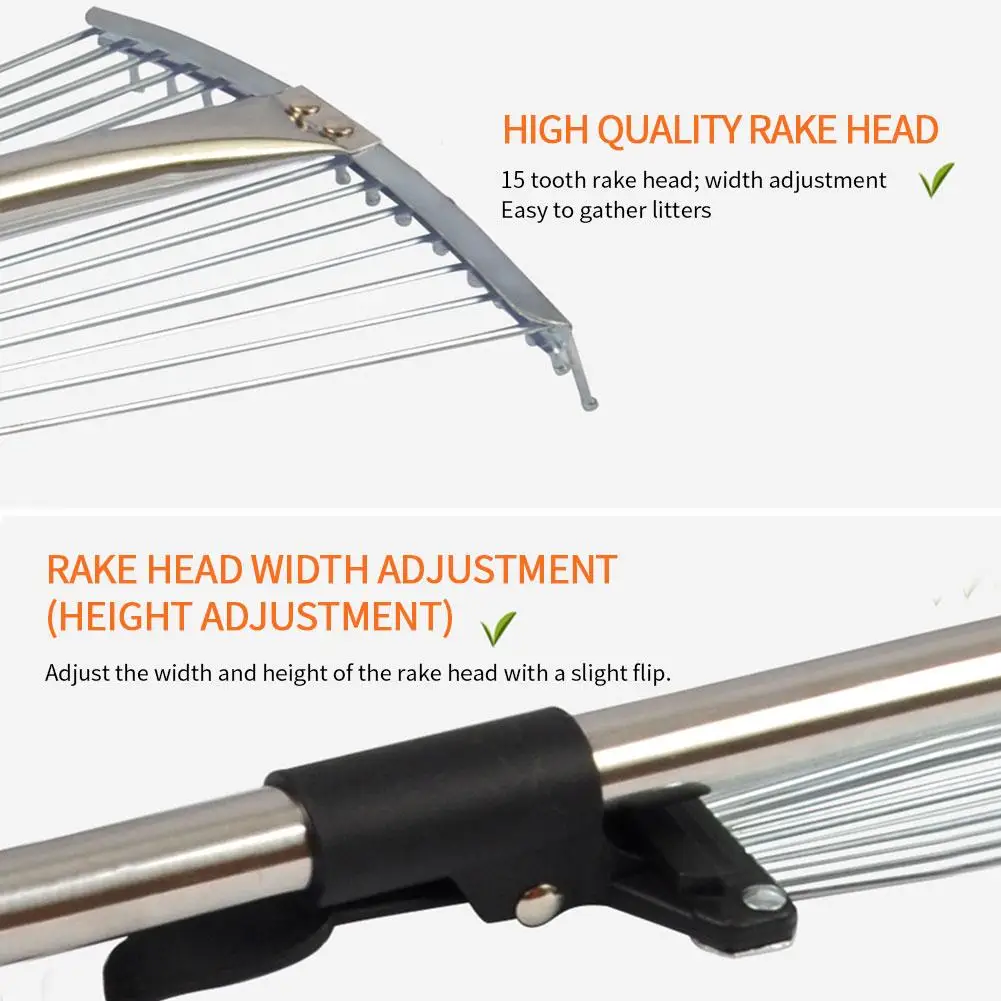 ТЕЛЕСКОПИЧЕСКИЕ ГРАБЛИ из нержавеющей стали, регулируемые складные грабли для быстрой очистки газона и двора