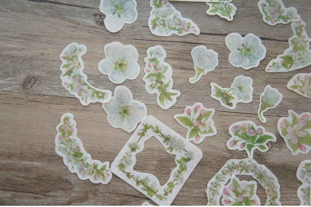58pcs Pink White Flower Green Leaves Frame Style Washi Sticker Scrapbooking DIY Gift Decoration Tag