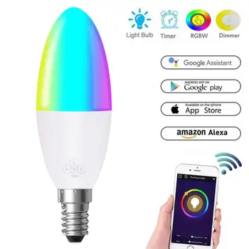 

WiFi Smart Bulb RGB LED Candle Bulb 6W E14/E10/E27/B22 Dimmable Light SmartLife/Tuya Remote Control For Alexa Google Home Siri