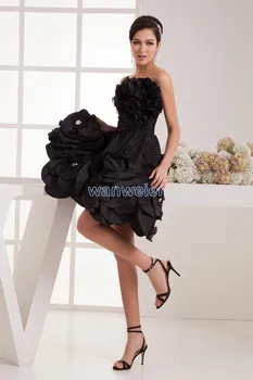 

free shipping 2016 formal dress short new design brides maid dress handmade flowers black ball gown custom size/color prom dress