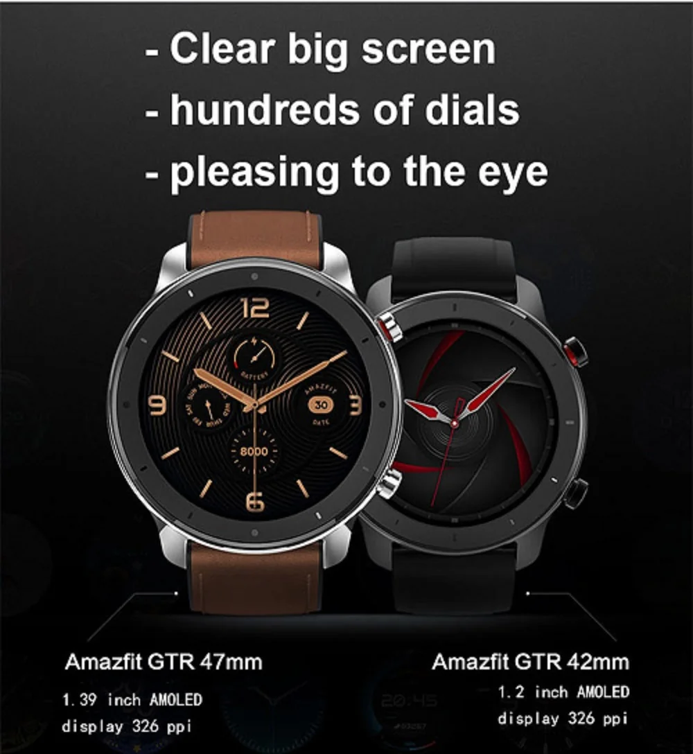 Глобальная версия Amazfit GTR 47 мм Смарт часы Huami 5ATM Водонепроницаемый Smartwatch 24 дней