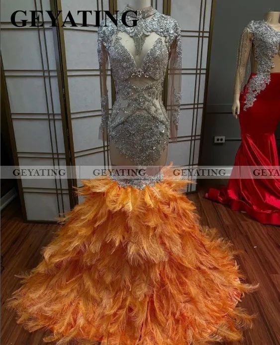 orange feather dress