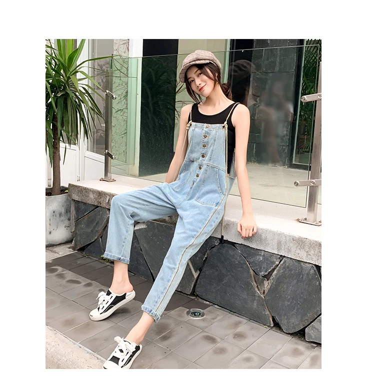 New Stylish Casual Loose Vintage Women Denim Overalls Scratched Washed Girl Full Lengt Pants Female Jumpsuits