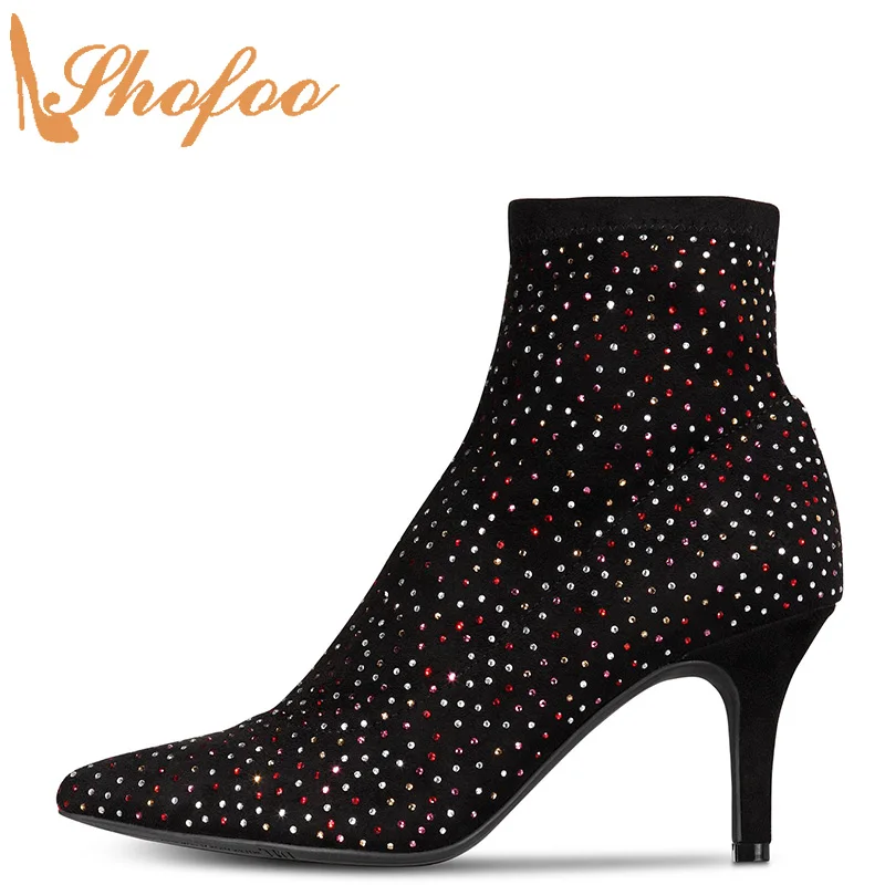 Черные носки ботильоны женские ботинки с острым носком на высоком тонком каблуке, большие размеры 12, 16, женская модная разноцветная обувь со... Черные носки ботильоны женские ботинки с острым носком на высоком тонком каблуке, большие размеры 12, 16, женская модная разноцветная обувь со...