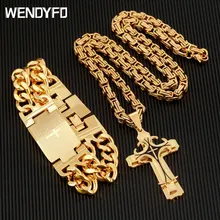 Cadeia Bizantino Colar de Cruz Para Os Homens de alta Qualidade da Cor do Ouro de Aço Inoxidável Crucifixo Pingente Masculino Do Punk Colares de Presente Da Jóia(China)